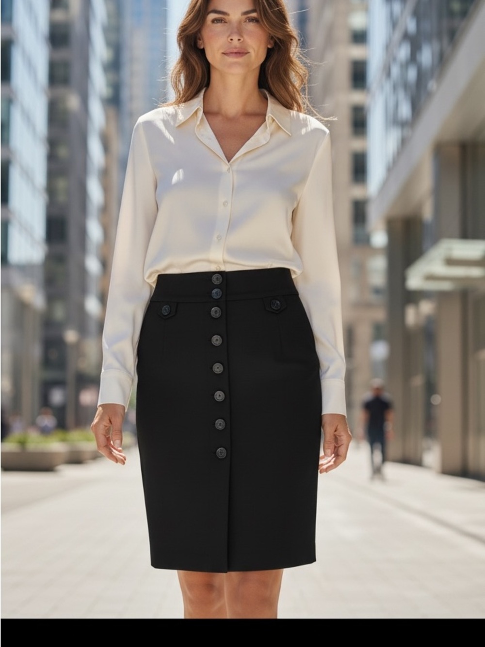 Ann Taylor Petite 8- Classic Black Button-Front Pencil Skirt - Elegant Workwear